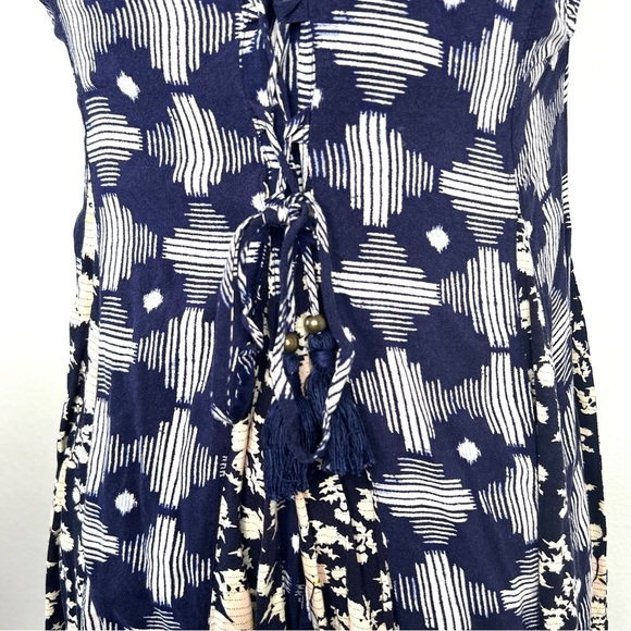 ANTHROPOLOGIE Maeve Indiga Swing Floral Dress Tasseled Back Lace Up Navy Size S - Picture 10 of 15